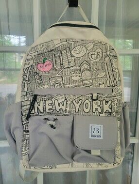 Robin Ruth Cream & Light Gray New York Map Backpack
